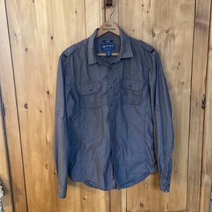 American Rag, Men’s medium, brown snap up long sleeved/roll up sleeved shirt